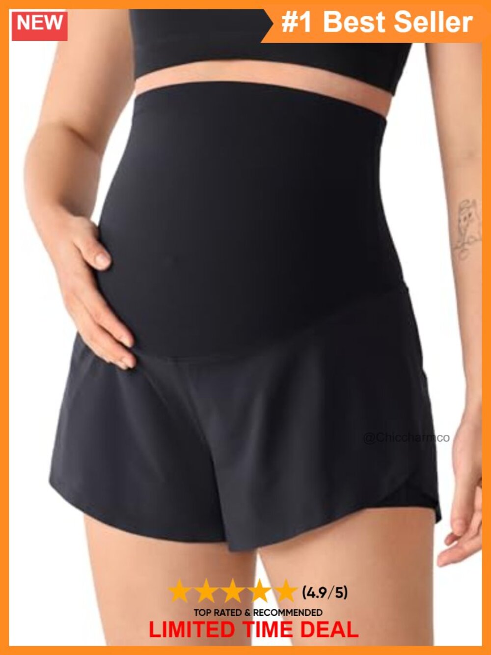Maternity Athletic Dolphin Shorts High Rise with Pockets Running